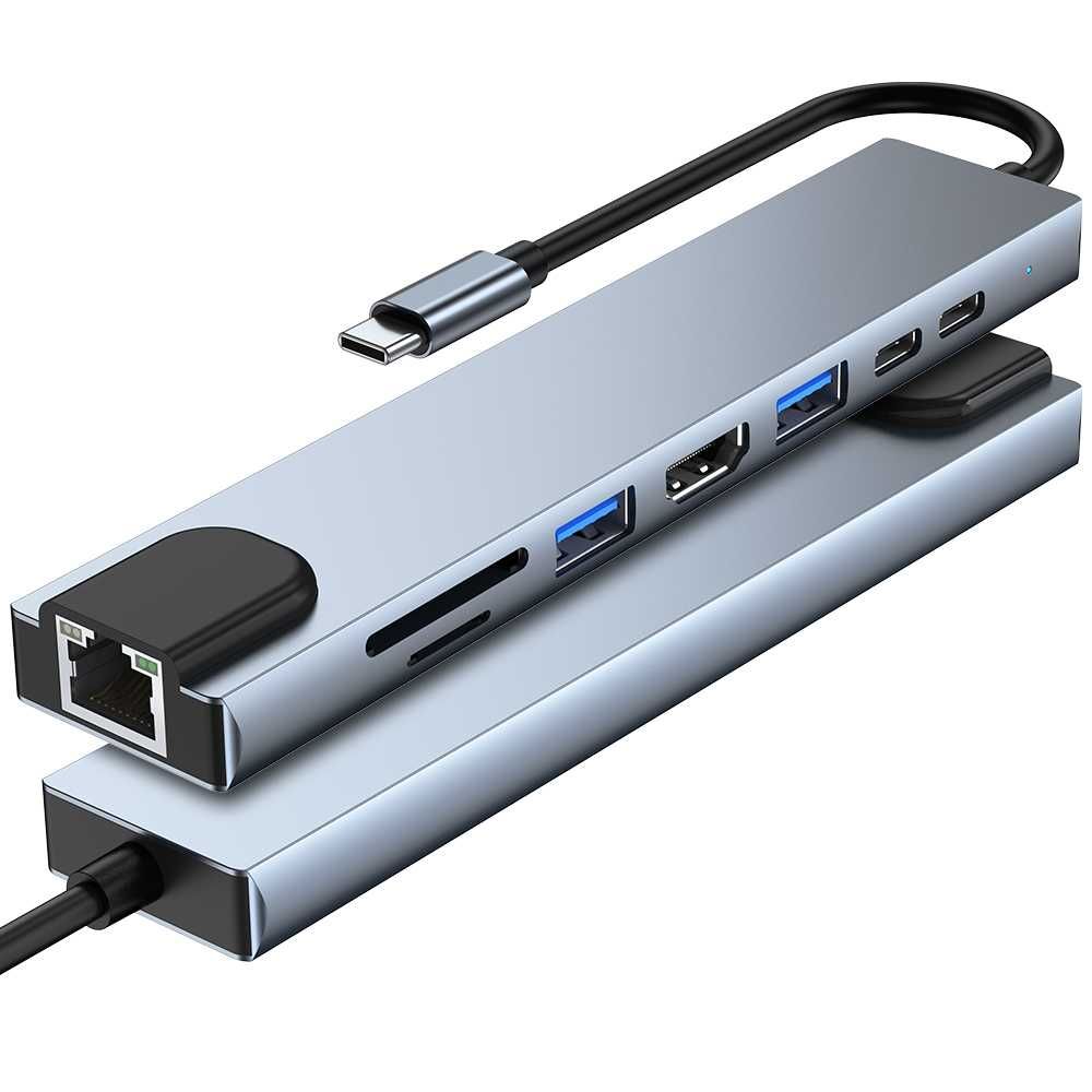 Rozgałęziacz USB HUB przejściówka 2xUSB-C 8w1SD TF 2xUSB HDMI LAN