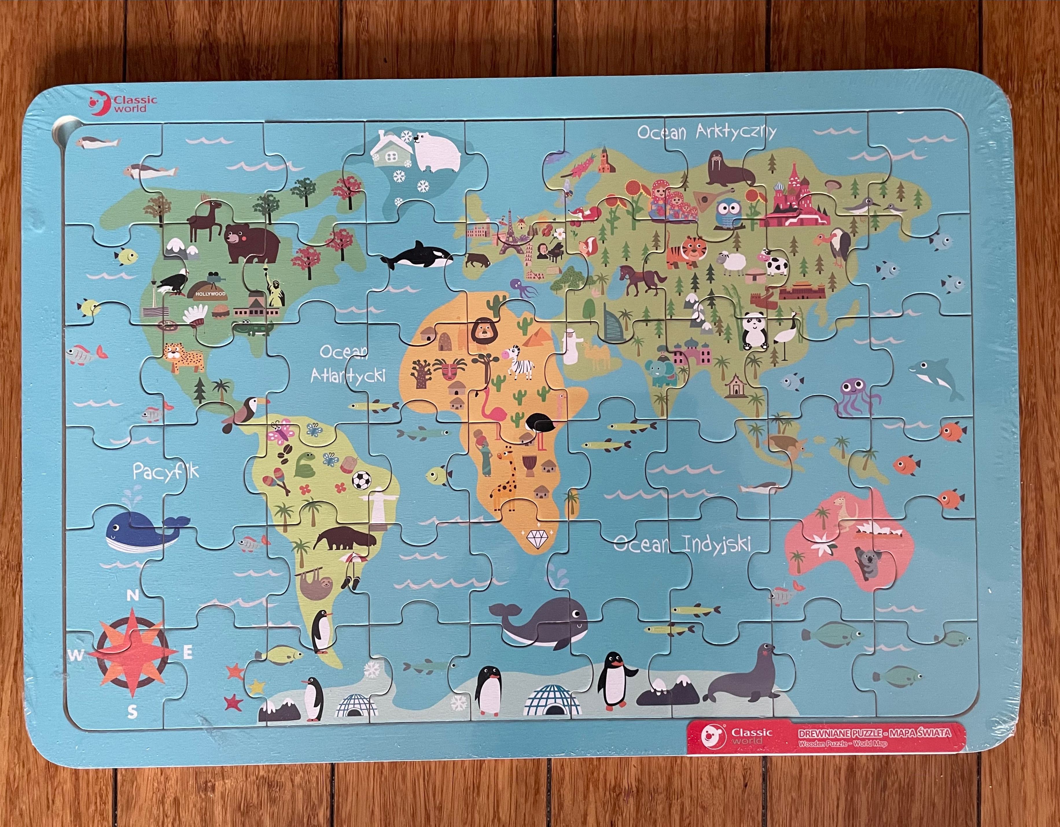 Puzzle drewniane NOWE - mapa świata