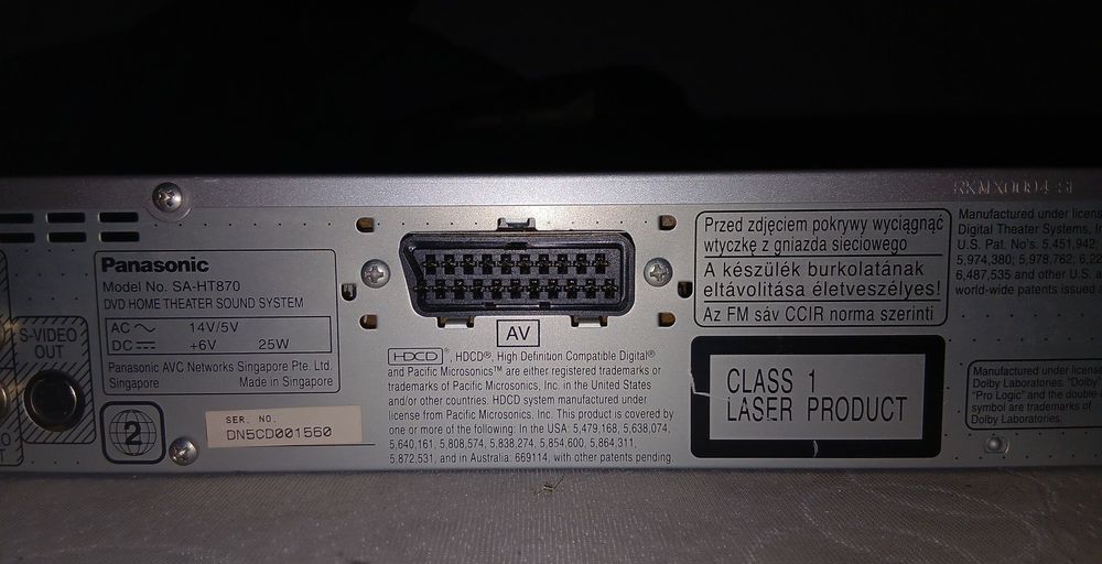Odtwarzacz DVD panasonic sa-ht870