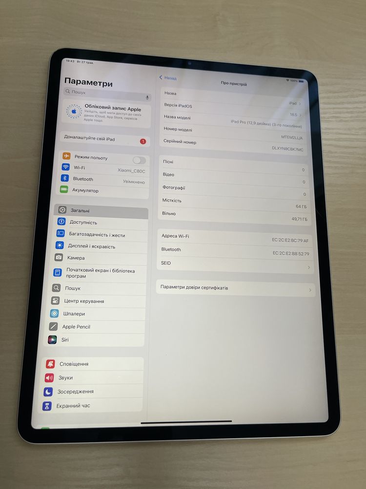 Ipad pro 12.9 3gen 64 gb