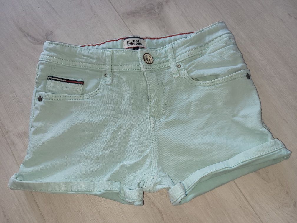 Tommy Hilfiger oryginalne miętowe jeansowe spodenki 164 cm
