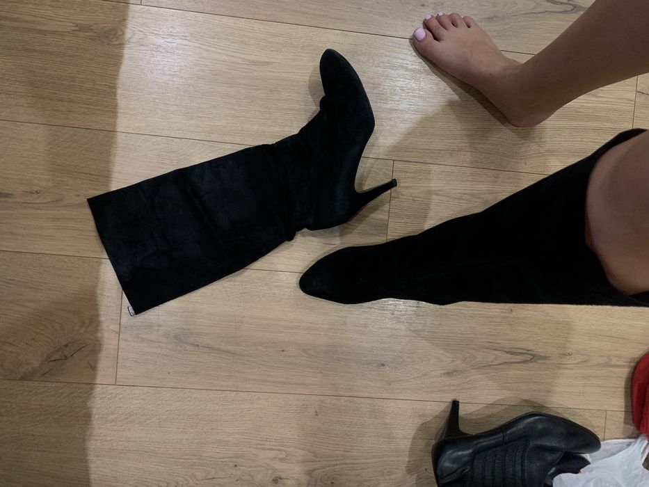 Ботфорты, сапоги высокие, на овчине снизу, замша натур.