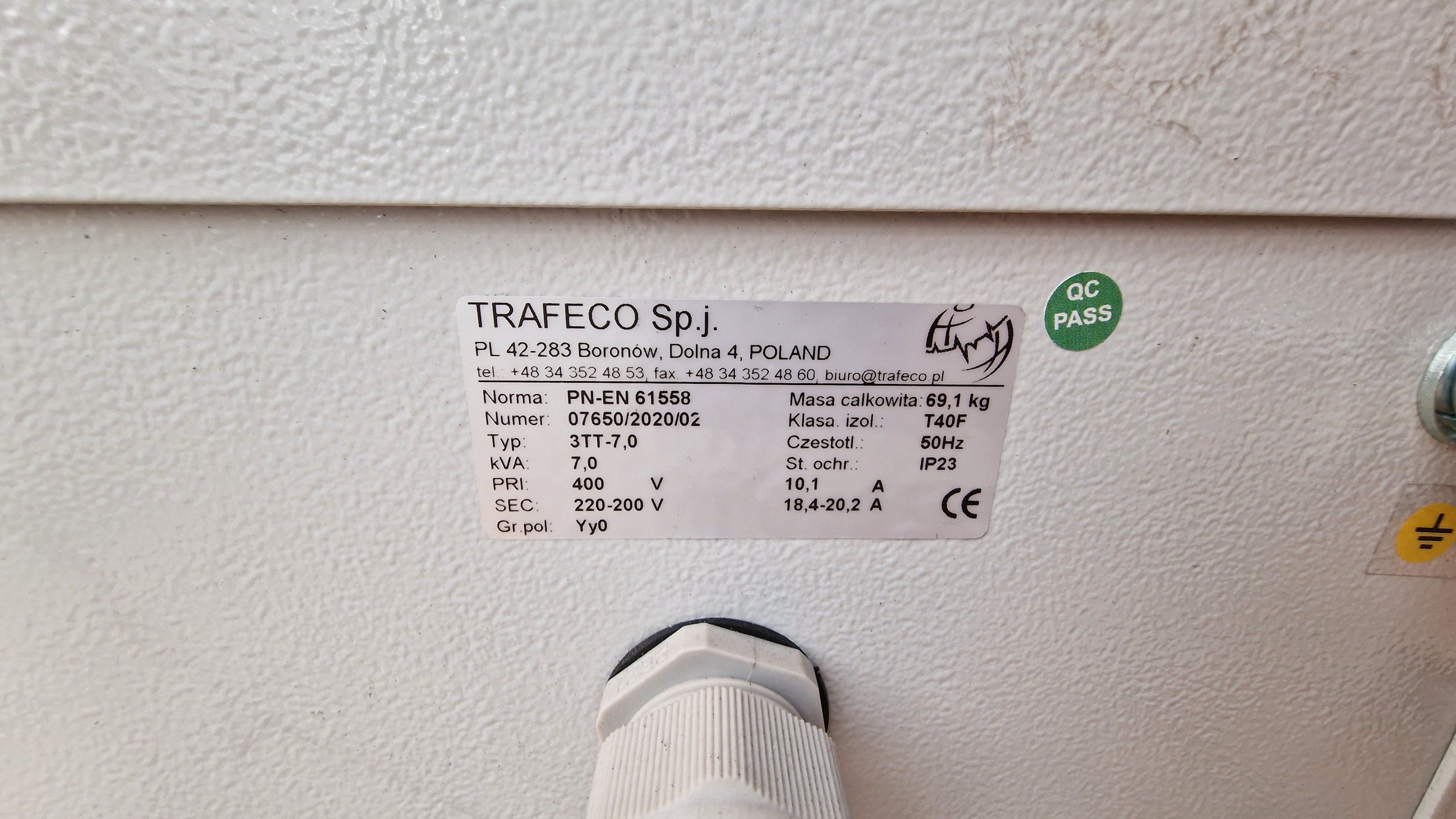 Transformator Trafeco 3Tt-7.0 Pri: 400V, Sec 220-200V