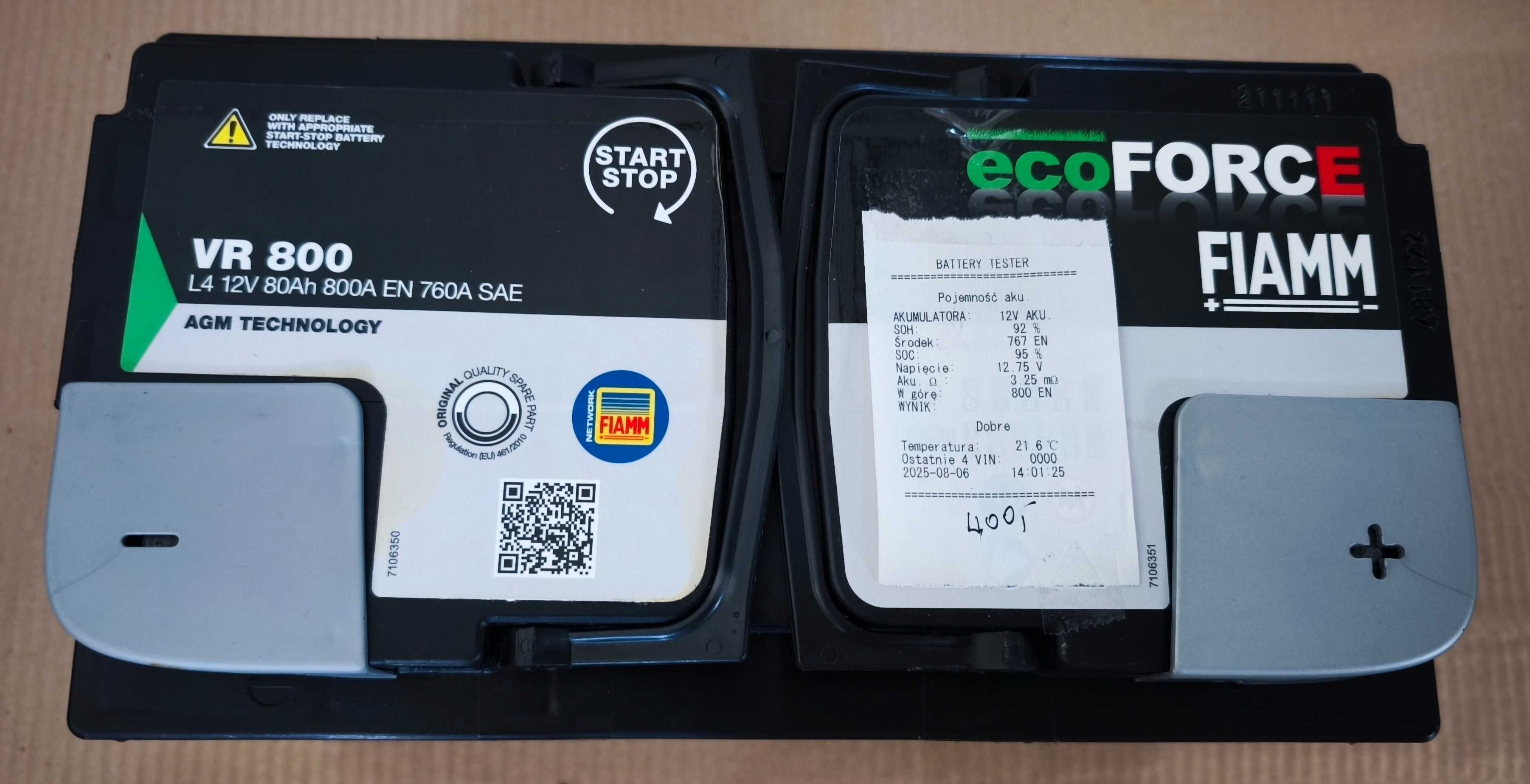 Akumulator REGENEROWANY FIAMM AGM 80Ah 800A 85Ah Jak Nowy