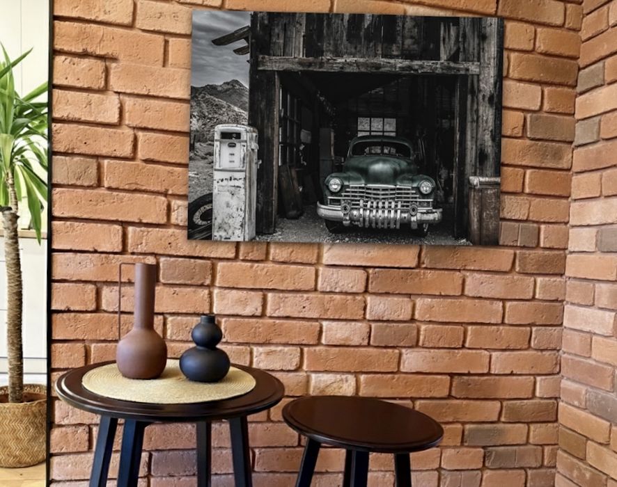 Obraz na szkle 120x80 metaliczny zielony samochód styl loftowy