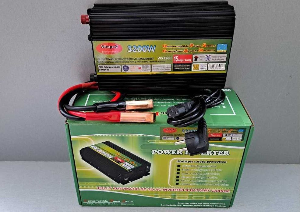 Преобразователь с зарядкой 15А 12-220V 3200W Инвертор ИБП ДБЖ для дому