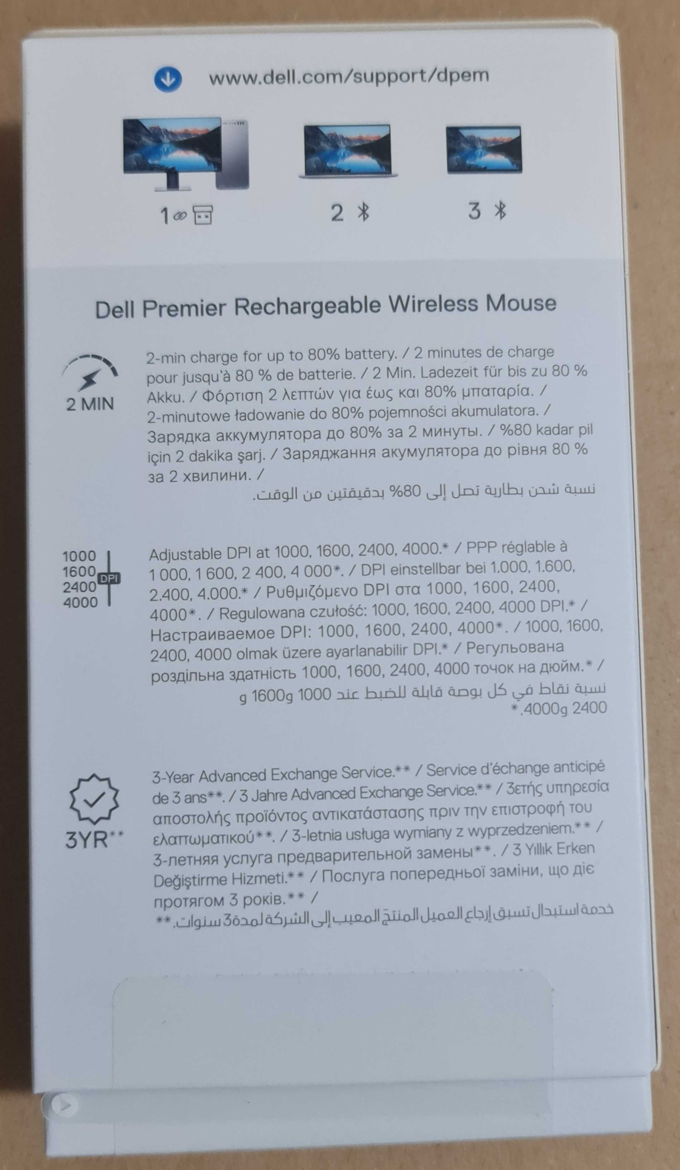 Rato sem fios recarregável Dell Premier MS7421W preto 1600DPI (NOVO)