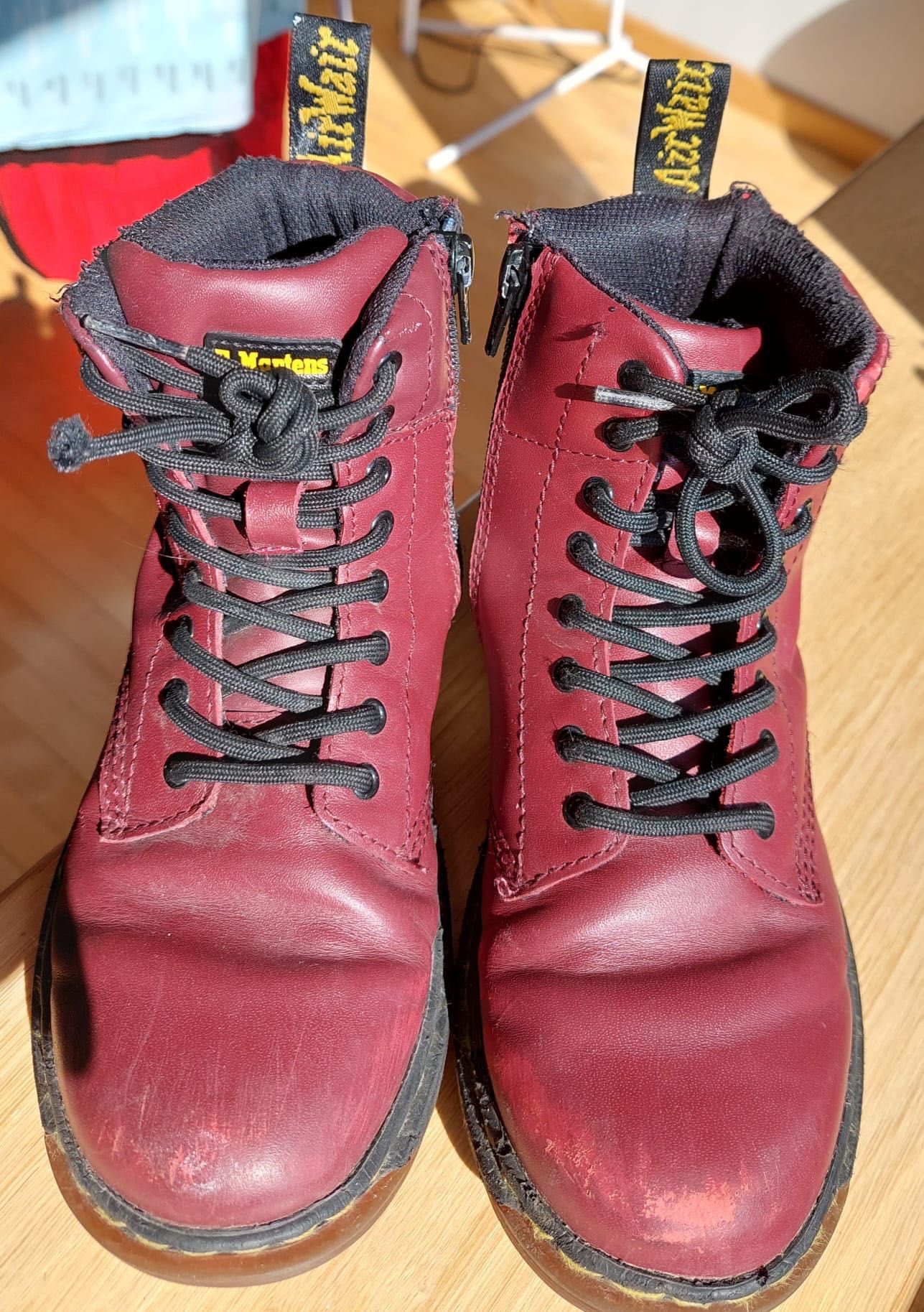 buty Martens wysokie kolor bordo roz. 33 premium skóra