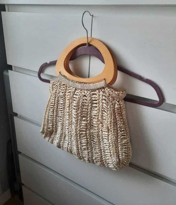 beżowa torba mała torebka szydełkowa pleciona boho bag crochet retro