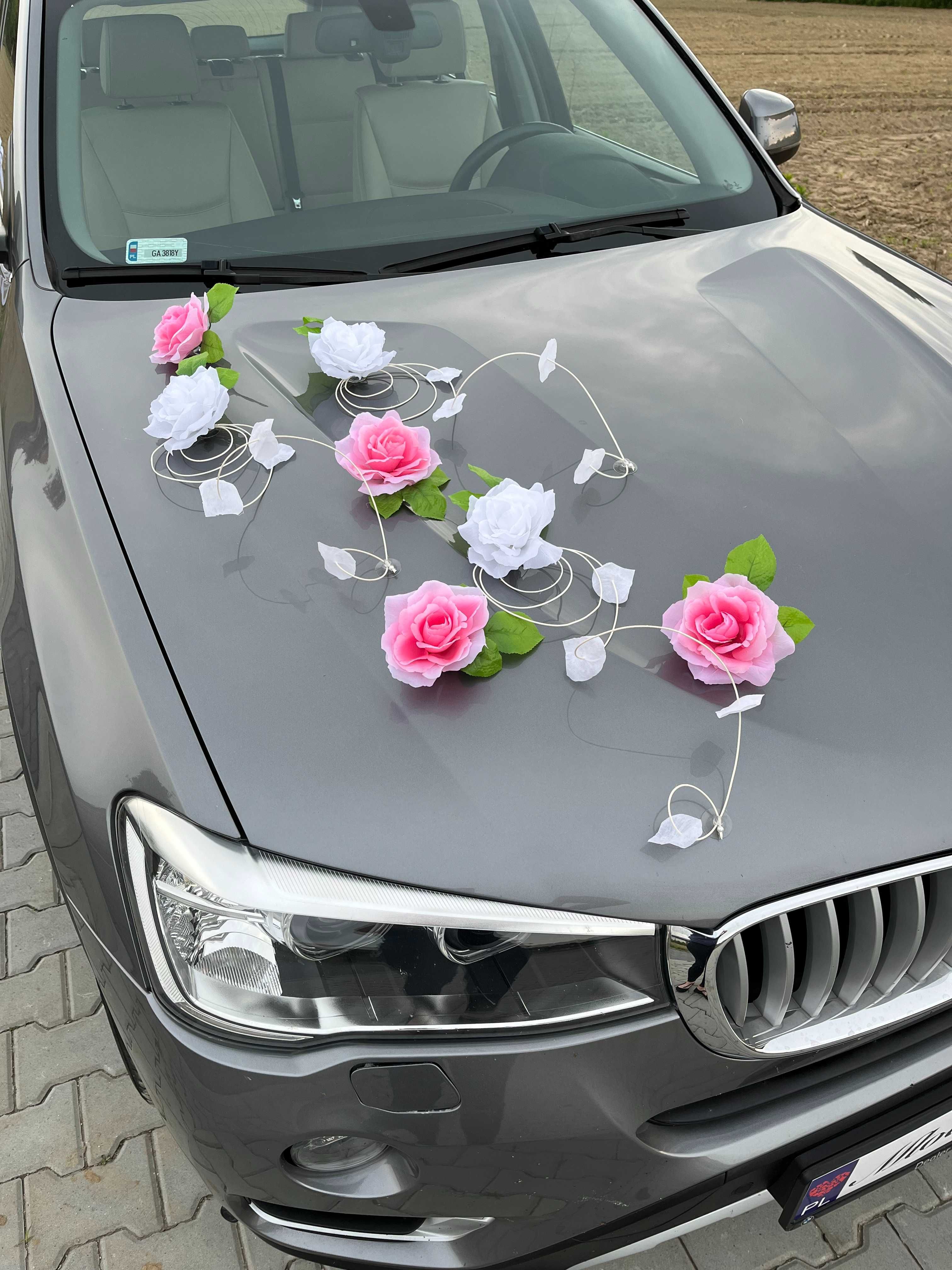 PN Dekoracja samochodu do ślubu na auto samochód stroiki kwiaty wesele