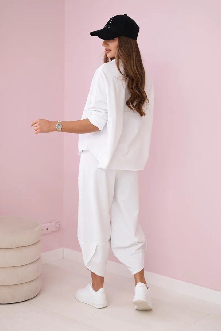 Komplet bawełniany bluza + spodnie biały włoski