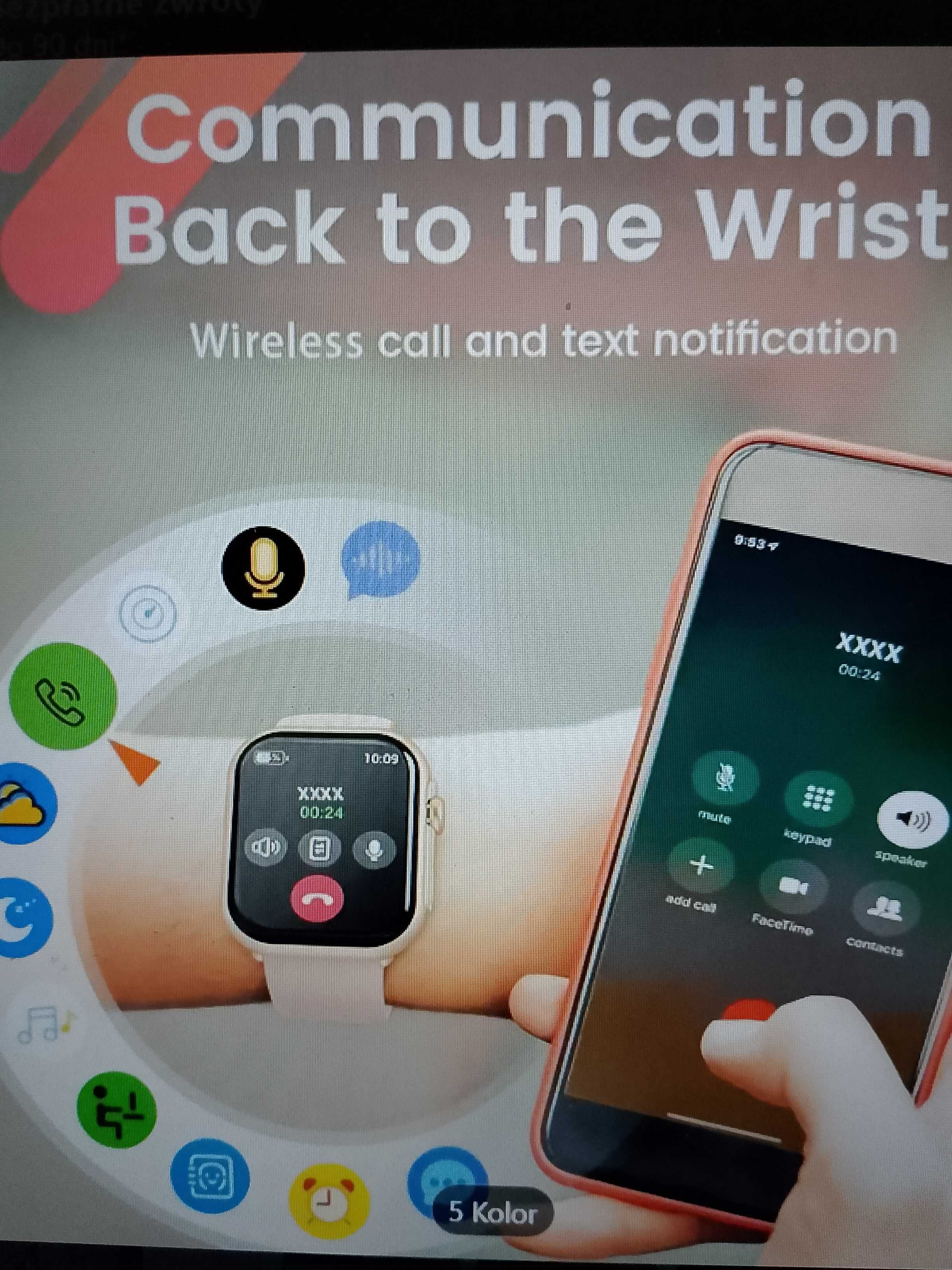 Smartwatch Fitness Tracker srebrny z akumulatorem 1000 mAh na 100 dni.