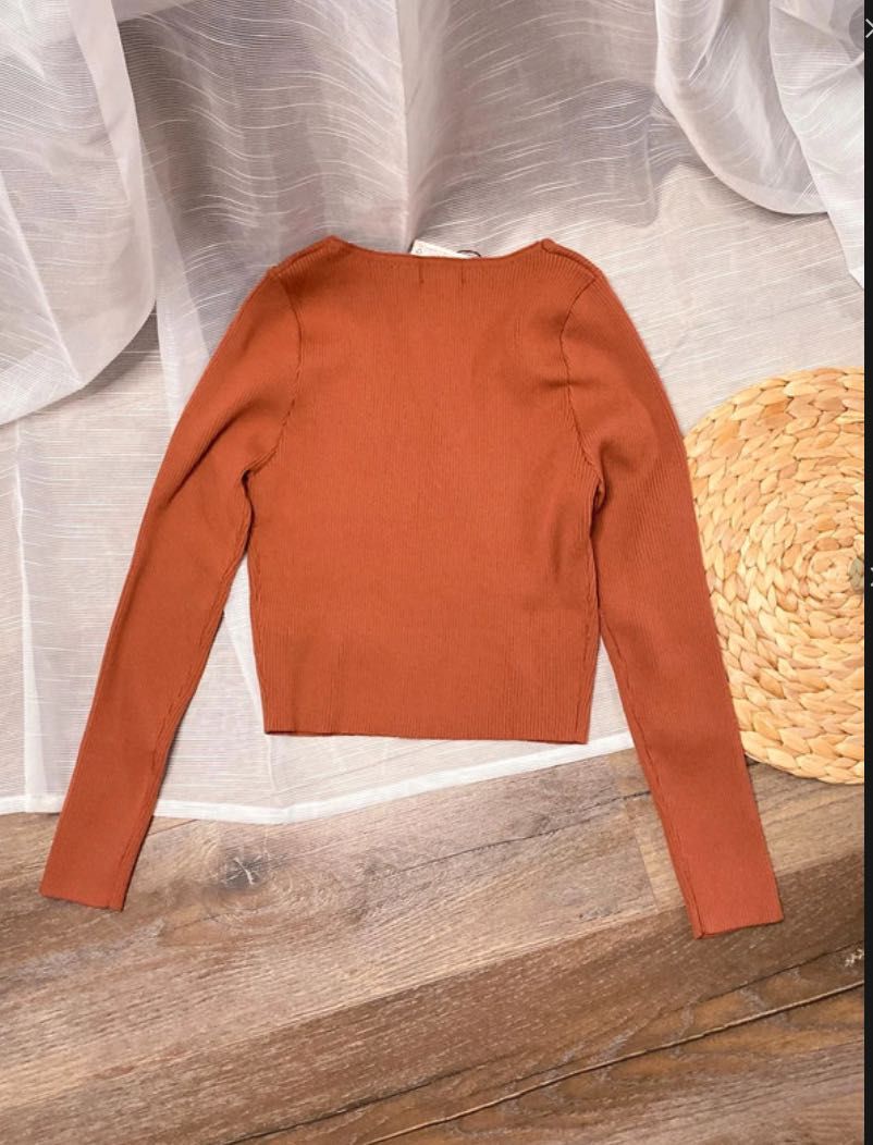 Missguided - Brązowa krótsza bluzka - rozm M/L - prążkowana żebrowana
