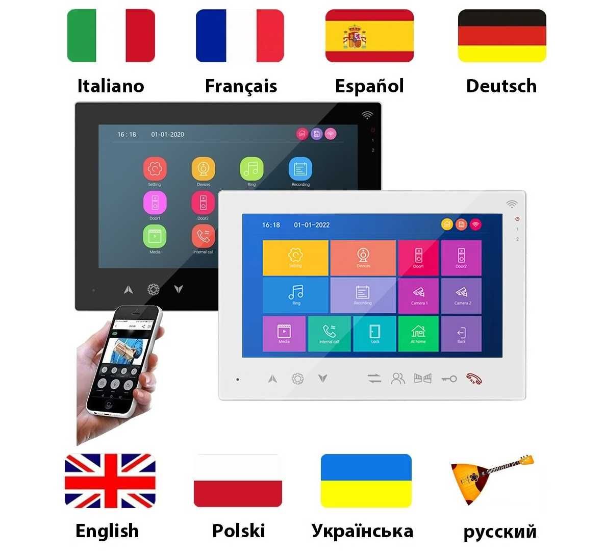 Wi-Fi Видеодомофон MT-TUYA 95708H 7" 18cм Панель №201 8-жил 600TVL
