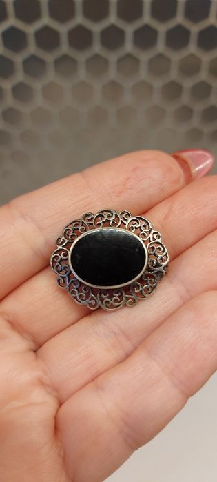 Broszka antyk srebro agat