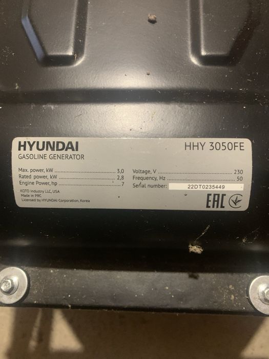 Генератор Hyundai HHY 3050 FE НОВИЙ! з візочком!(до 2 год відпрацював)