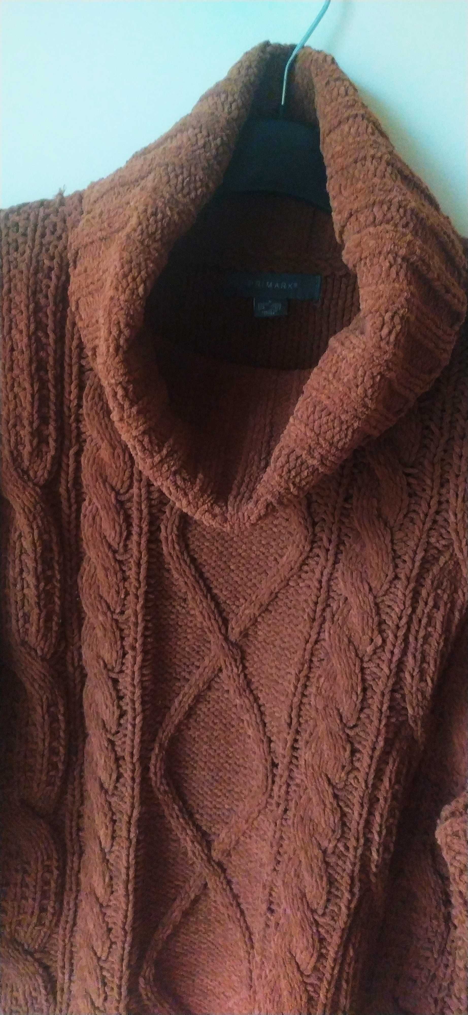 Brązowy sweter oversize , luźny golf , Primark , rozmiar S