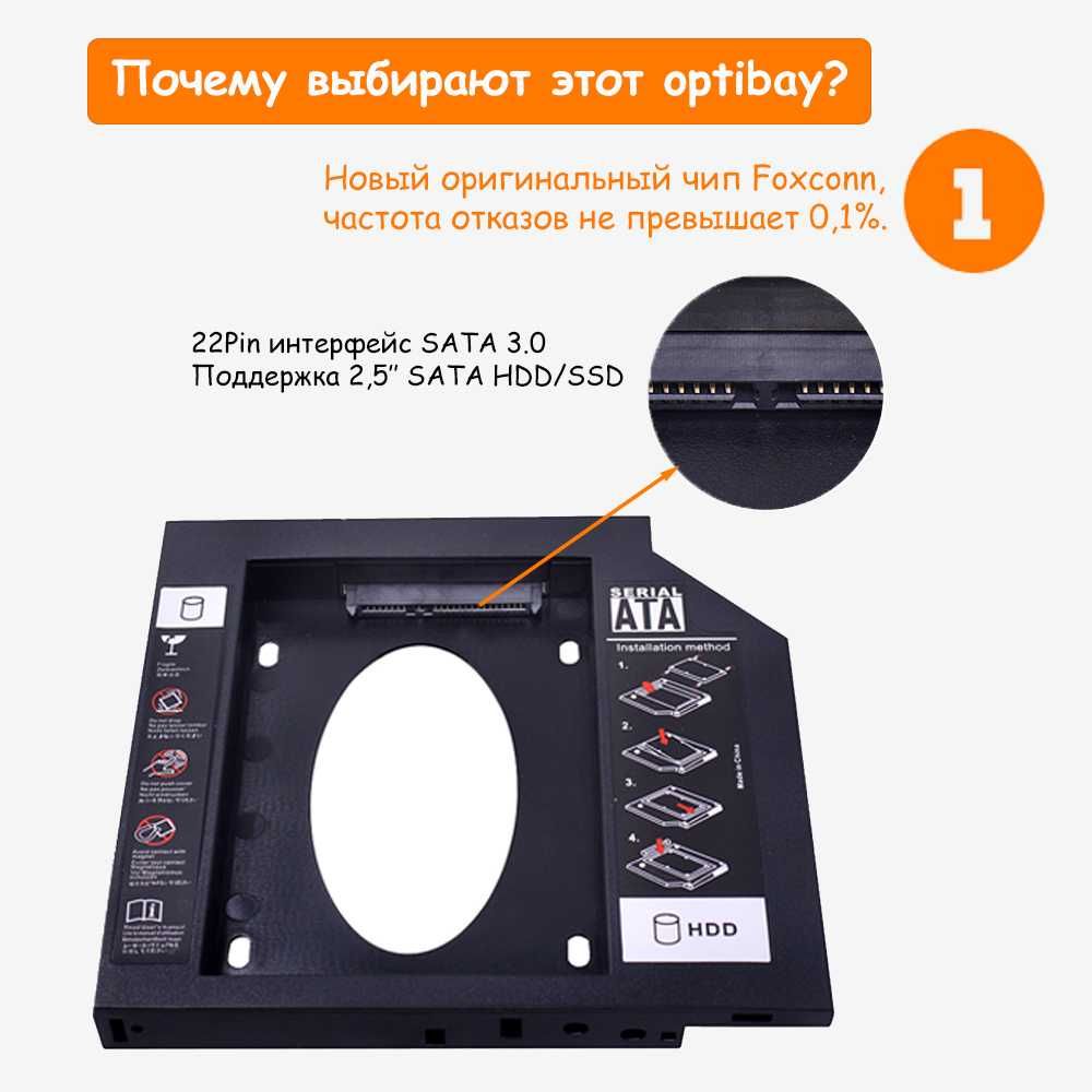 Карман CHIPAL SATA3 9.5 / 12.7 мм Оptibay оптибей адаптер caddy