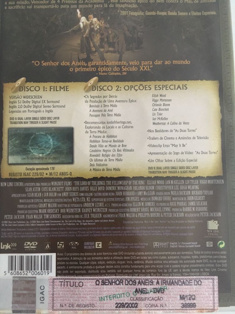 O Senhor dos Aneis - The Lord of the Rings Dolby 5.1 EX - Edição Especial 2 Discos + Extras (Portes CTT GRATIS)