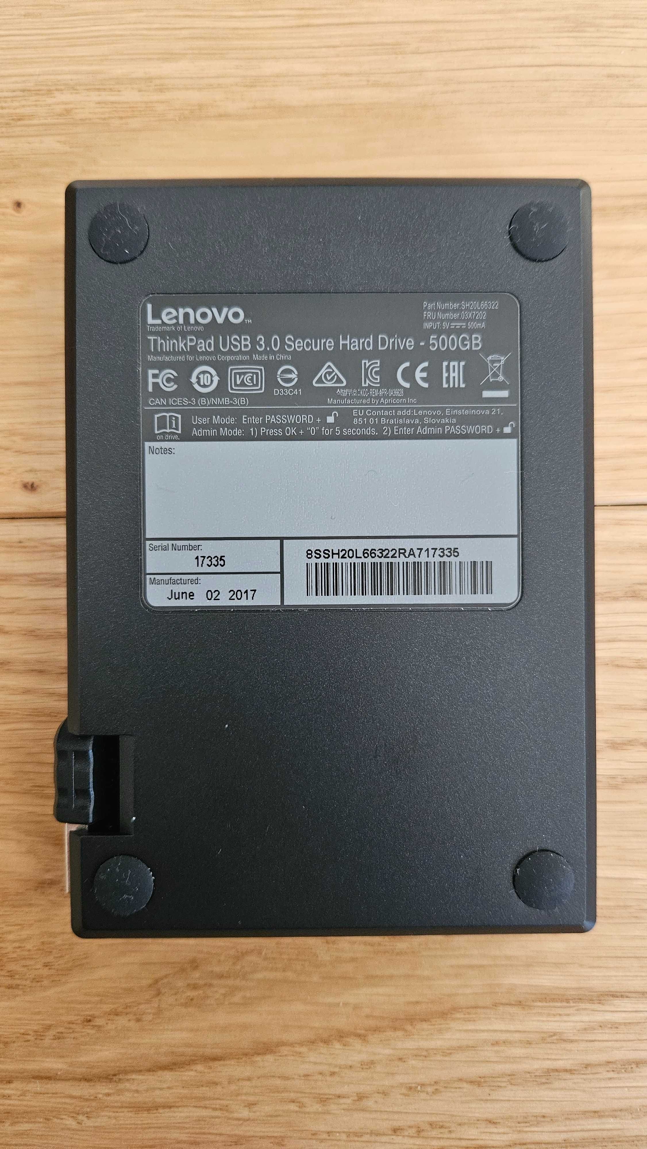Lenovo ThinkPad USB 3.0 Secure Hard Drive 500 GB
