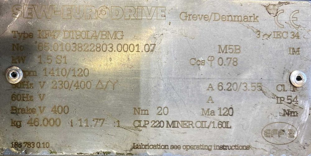 motoreduktor / przekładnia 1,5kW 120obr. 3fazowy HAMULEC SEW