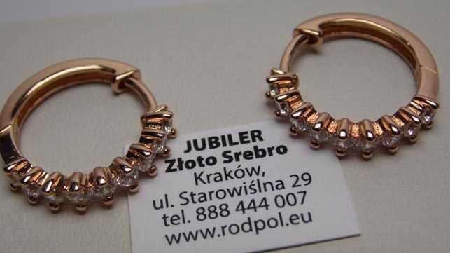 Kolczyki koła z cyrkoniami 1,95 cm. 3,9 mm. srebro złocone różowym zło