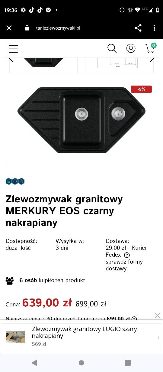 Zlewozmywak granitowy MERKURY EOS czarny nakrapiany