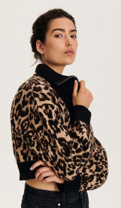 Krótki sweterek Reserved w panterkę na zamek S