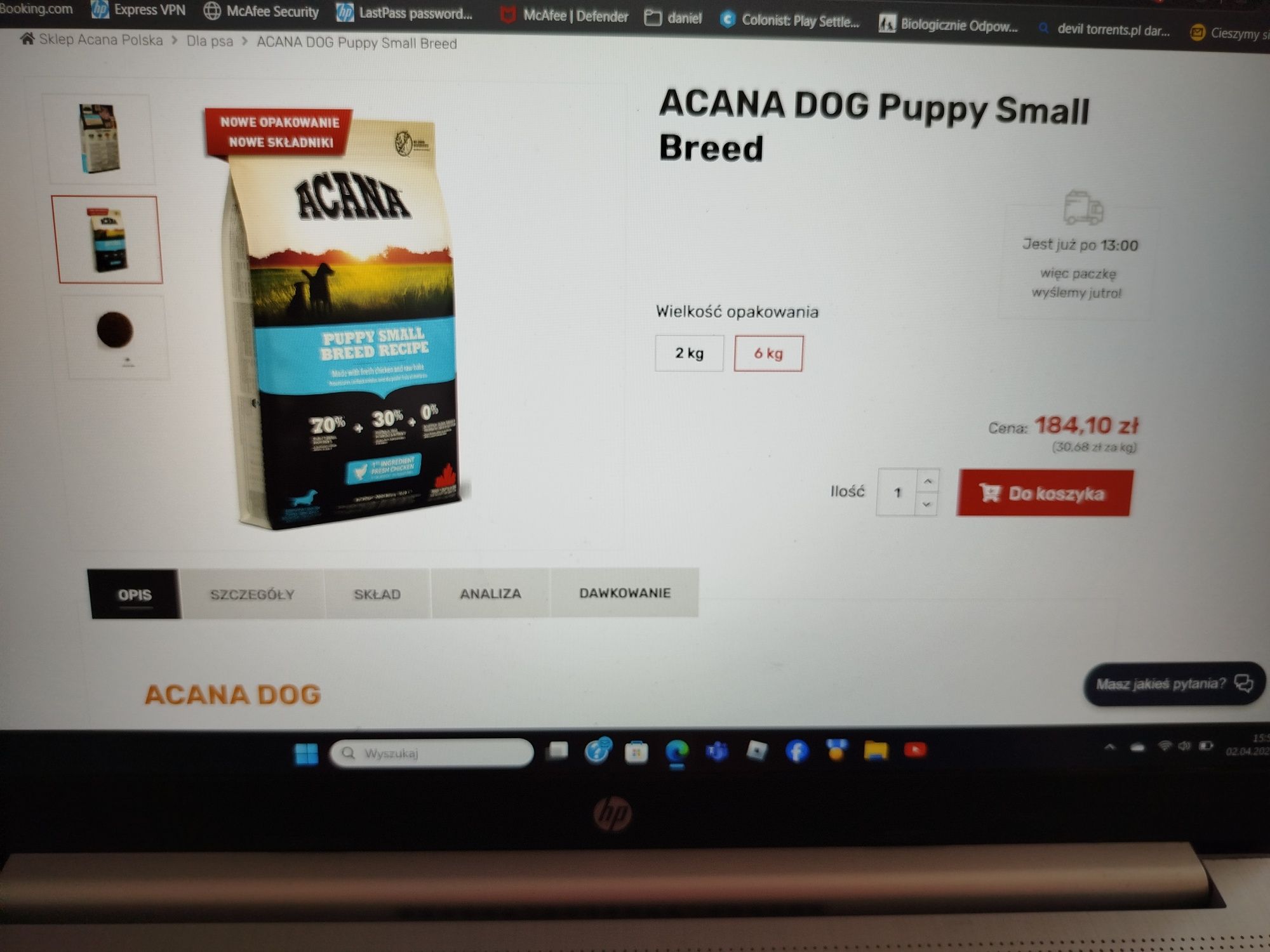 Karma Acana dog puppy small  5,3 KG