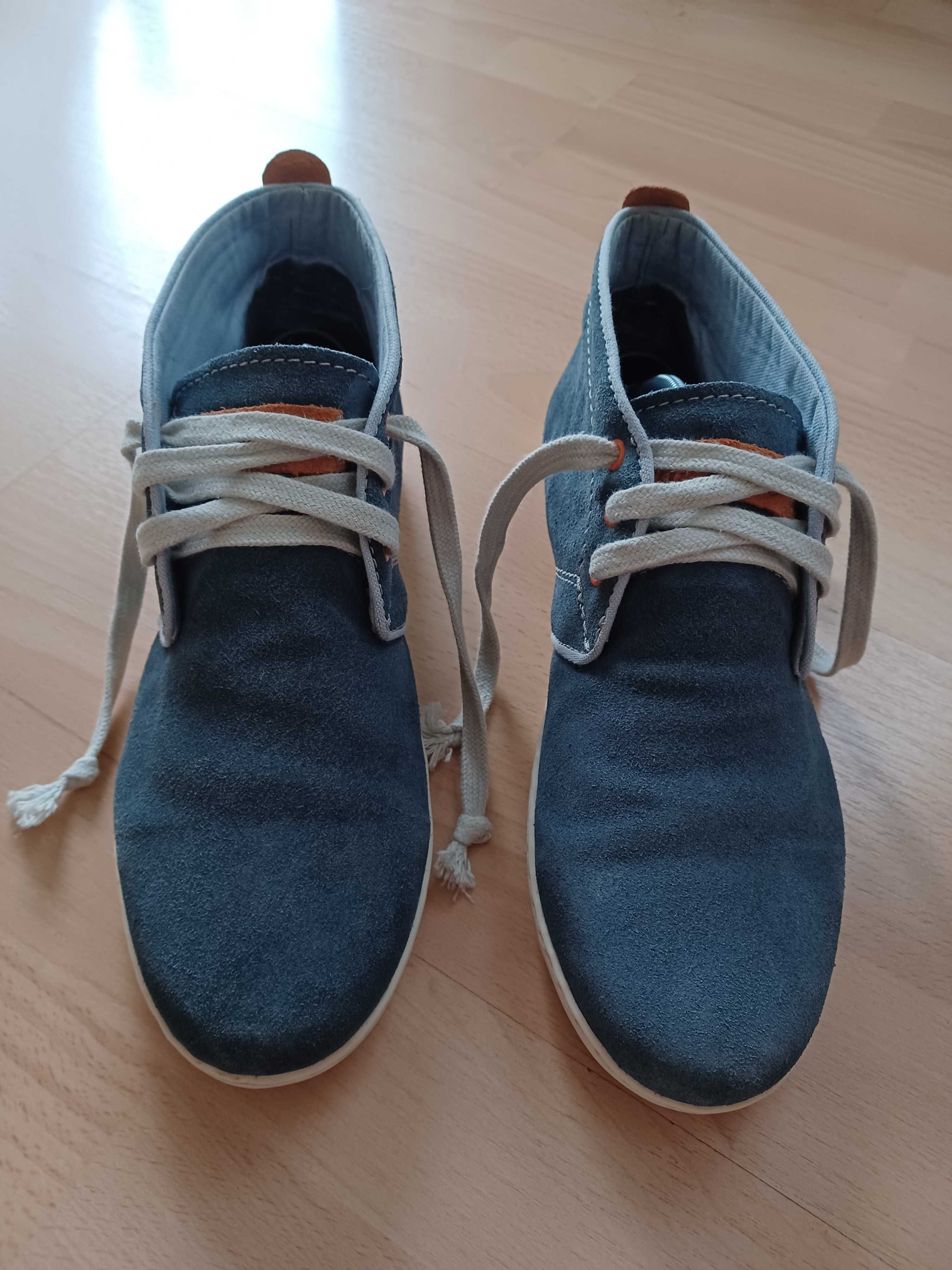 Męskie granatowe buty za kostkę, tenisówki, skórzane, Wrangler, r. 40
