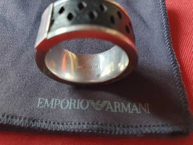 Anel Emporio Armani (Original em prata e pele preta)