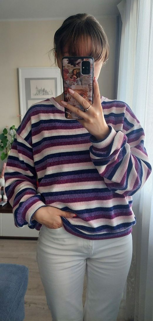 Nowy kolorowy puszysty sweter w paski Cropp M/L