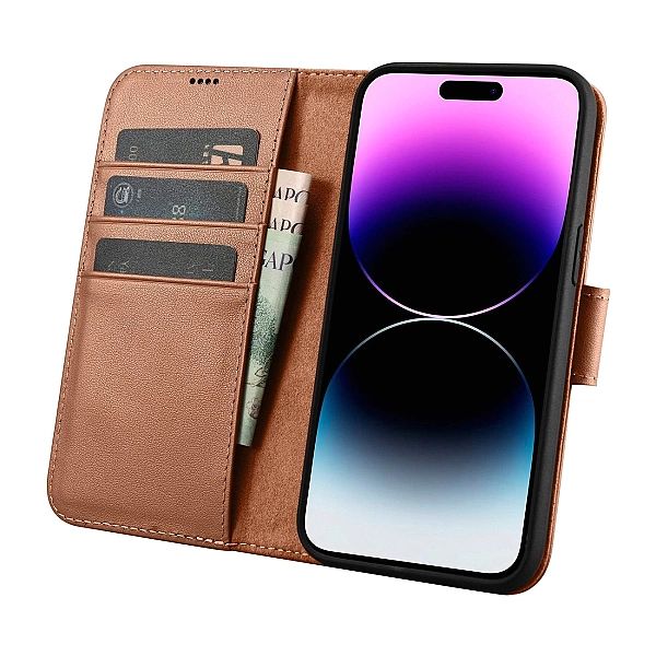 iCarer Wallet Case 2in1 etui iPhone 14 Pro skórzany pokrowiec z klapką