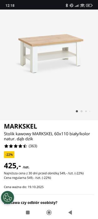 Stolik kawowy Marksel Jysk stan bardzo dobry