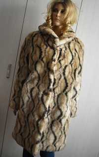 Futro sztuczne futerko L XL 40 długie zimowe wzorzyste płaszcz ciepłe