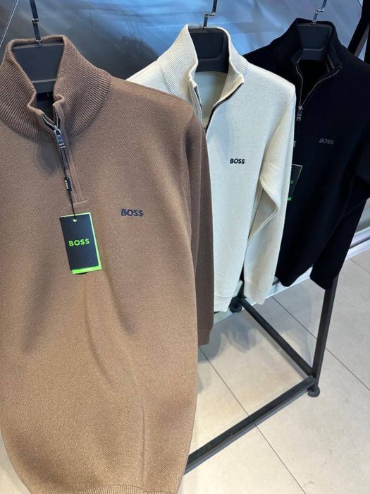 BREND Чоловічий светр на змійці Boss S,M,L,XL,2XL чорний/молочний/беж