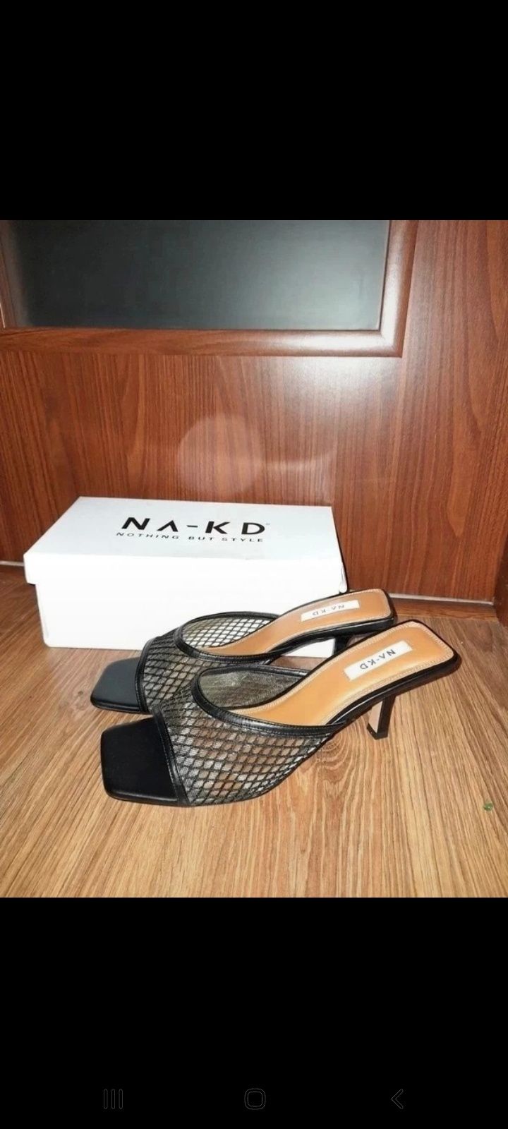 Buty NA-KD 40 41 czarne nowe klapki z siatka mały obcas