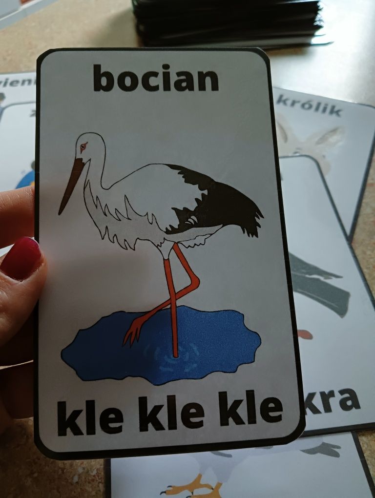 Karty fiszki onomatopeje dźwięki dźwiękonaśladownictwo