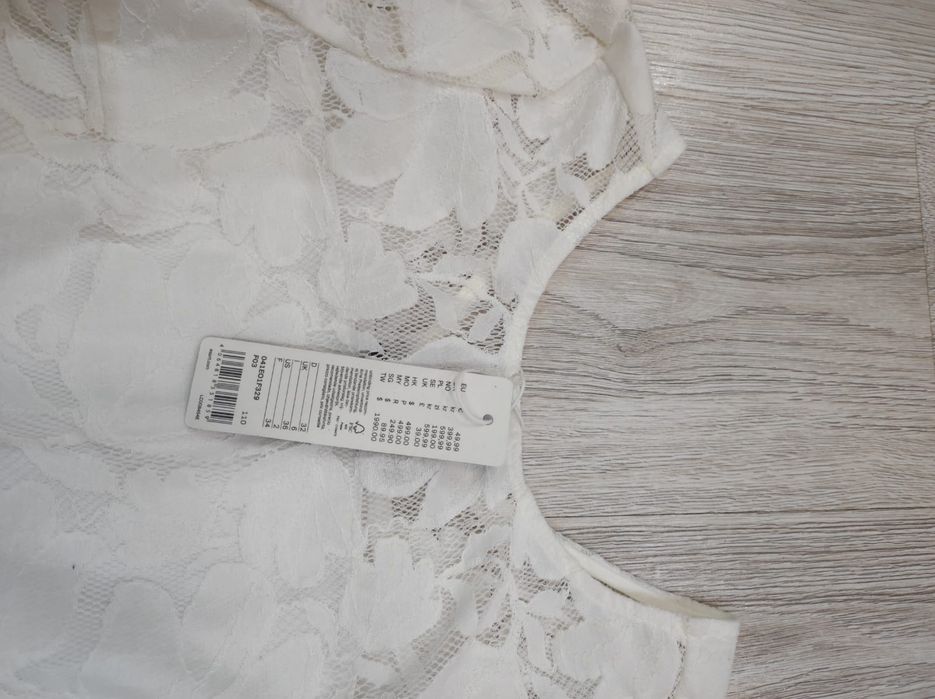 Biała krótka bluzka długi rękaw koronkowa elegancka Esprit S