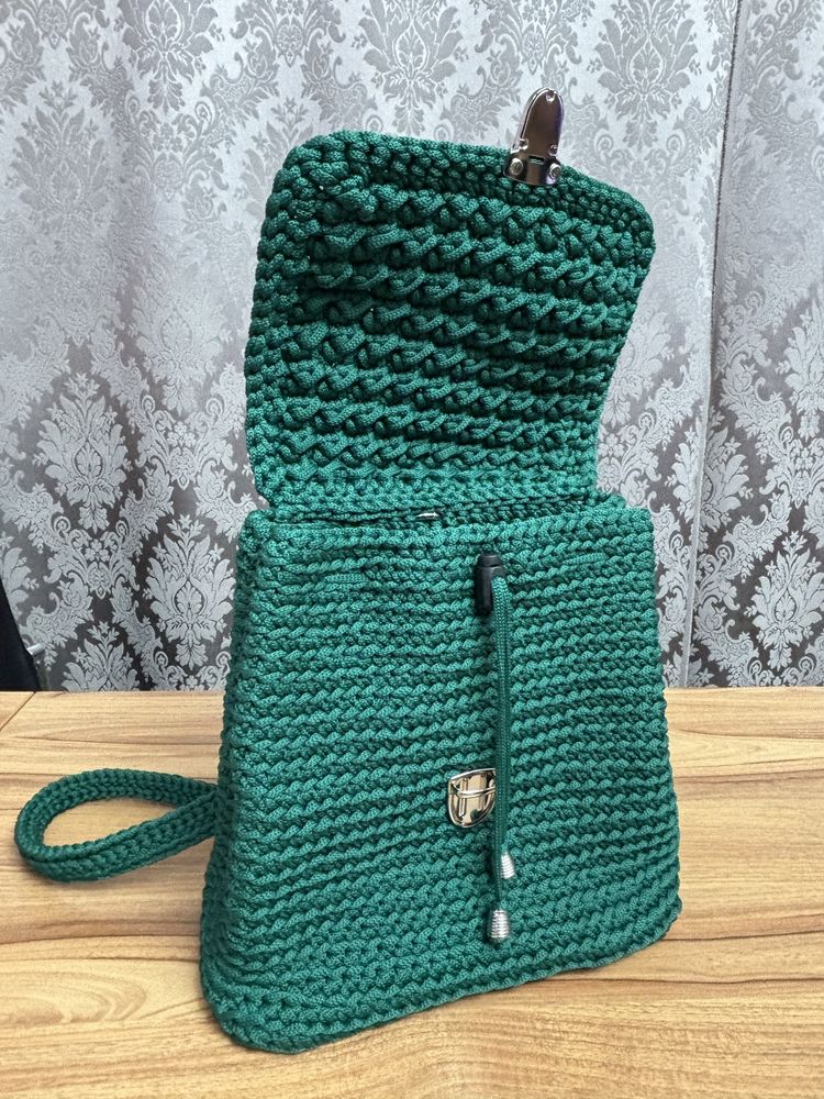 plecak ze sznurka handmade zielony