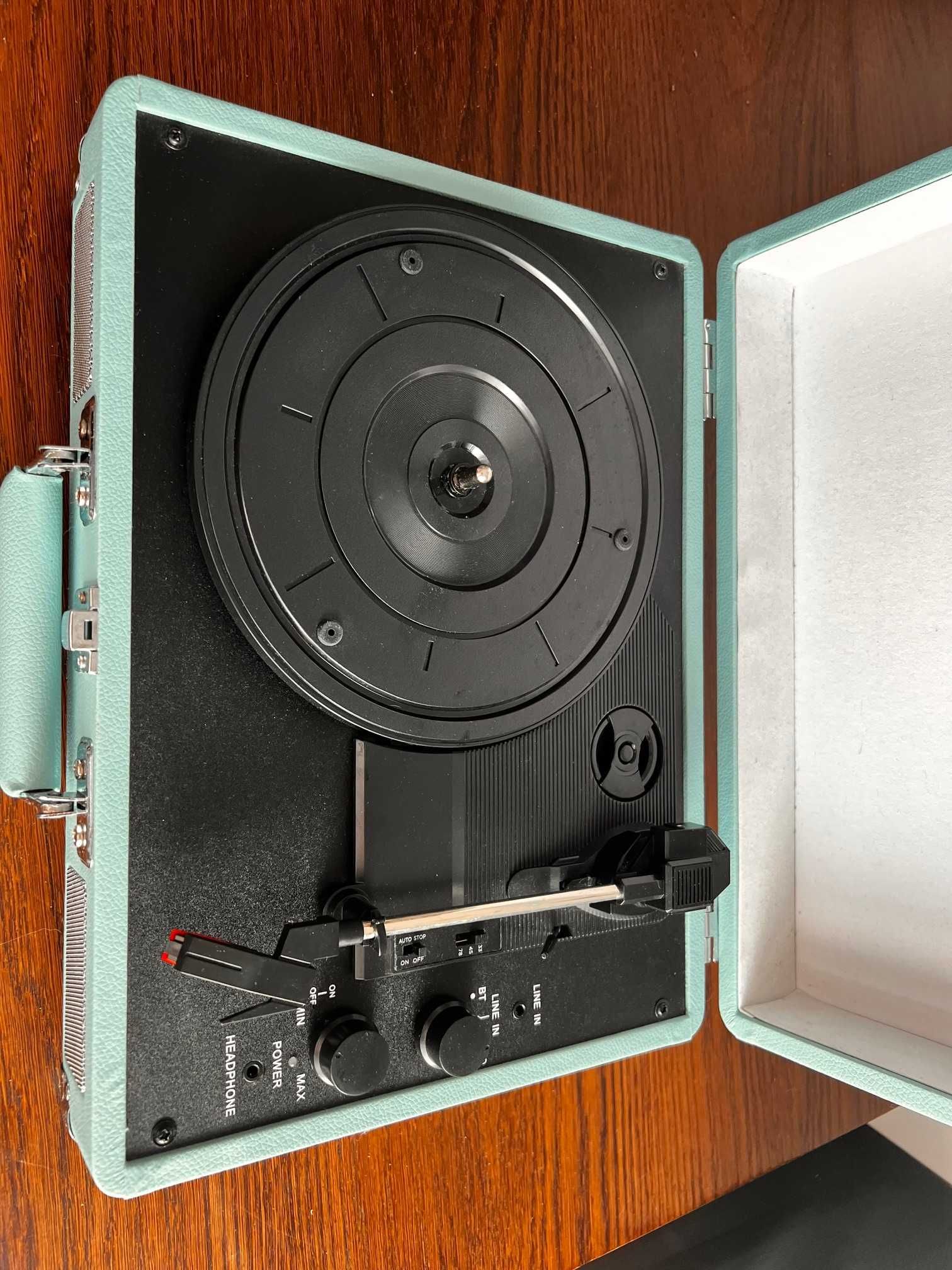 Gramofon Lenco TT-11BU – turkusowy, Bluetooth, głośniki, walizka