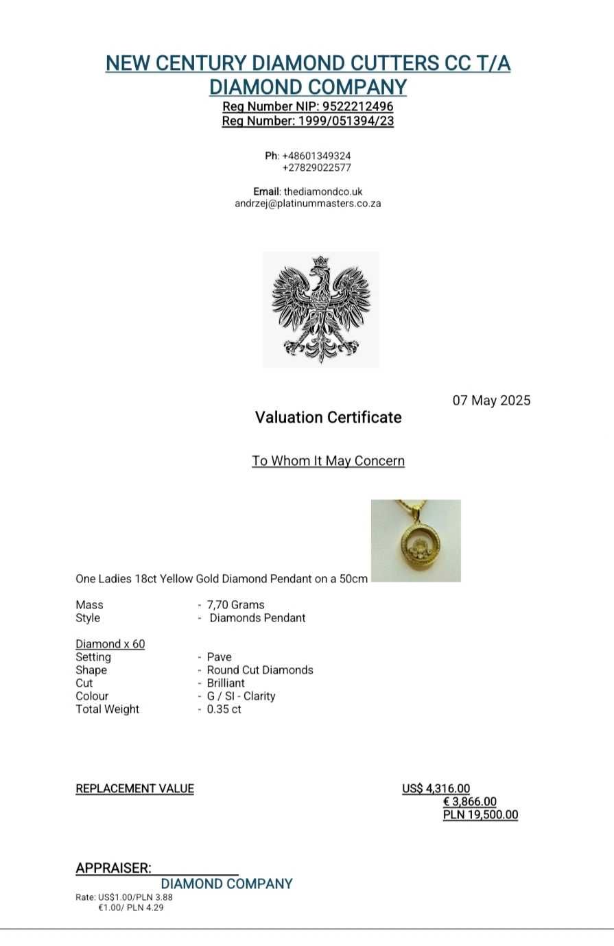 Złoty naszyjnik Tańczące diamenty 0,35ct Pr.750 W:7,70gr  Dł:50cm