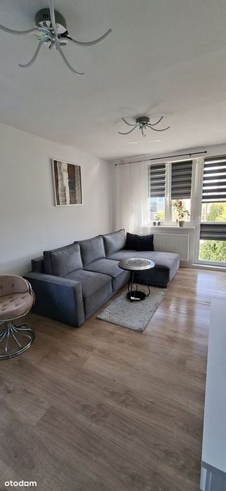 Słoneczna narożna kawalerka w sąsiedztwie łąk i terenów zielonych.