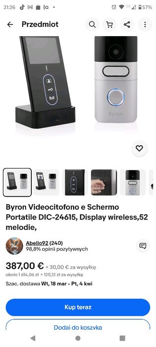 Wideodomofon Byron DIC-24615 JEDYNY bezprzewodowy lub przewodowy