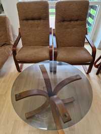 Zestaw rozkładana kanapa, krzesło i szklany stół