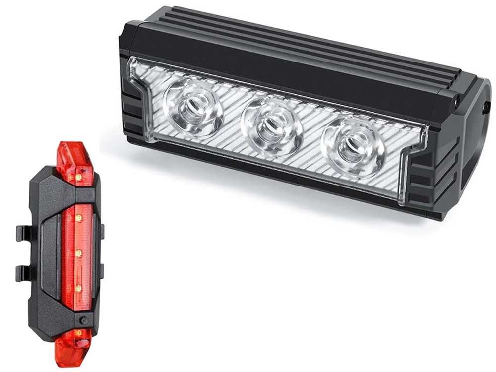 Lampka rowerowa LED światło przód i tył USB akumulator zestaw