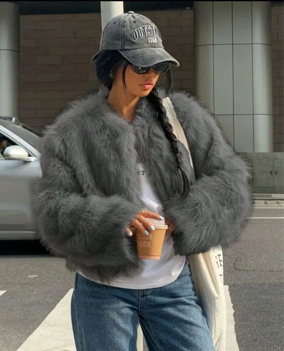 Kurtka sztuczne futro szara viral