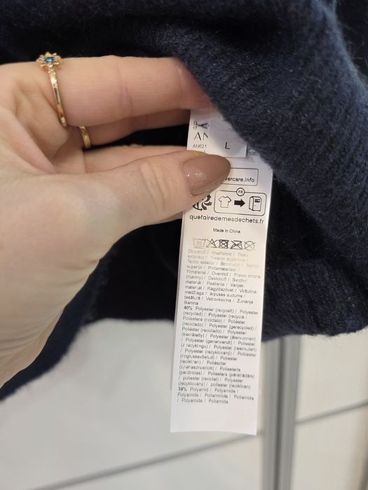 Granatowy luźny sweterek nowy golf L