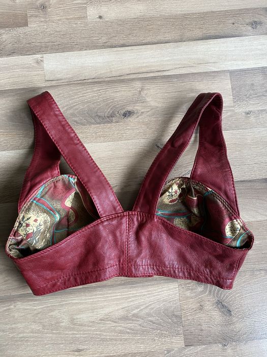 Top skóra naturalna skórzany lata 80 burgundowy czerwony