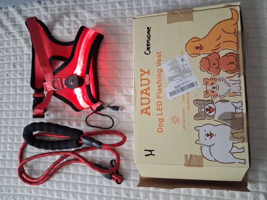Szelki LED dla psa + smycz roz. M